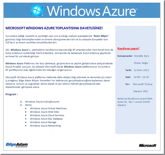 Windows Azure etkinligi